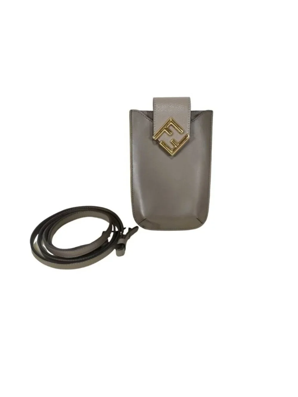 Fendi Shoulder Bag FF Diamond Phonepouch Greige Type Leather Smartphoneshoulder